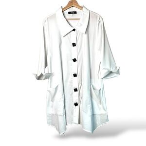EVER SASSY Cotton Blend Long Line White Button Front Blouse / Mini Dress Sz XL